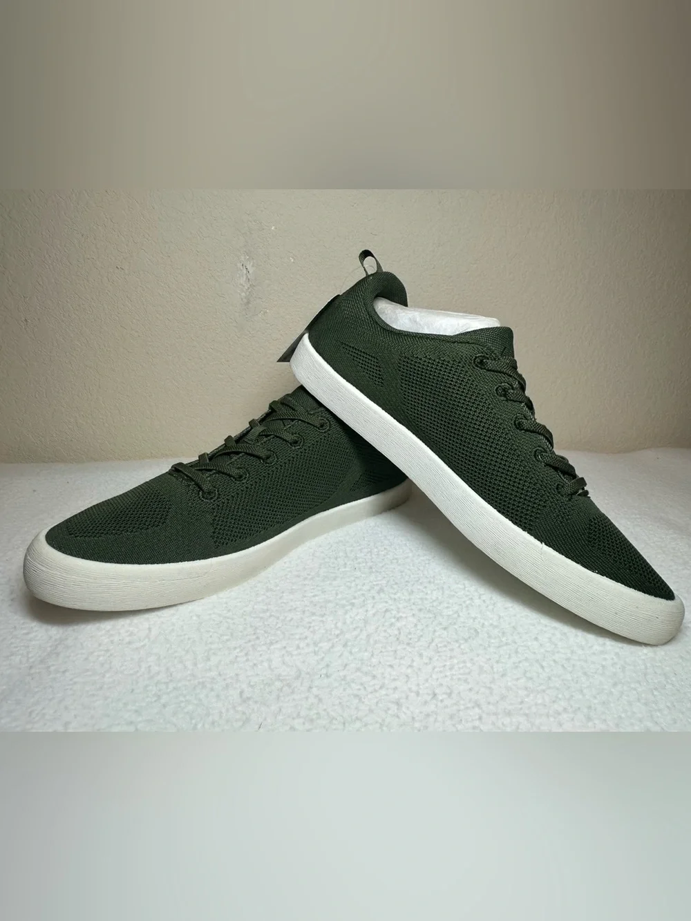 George Men's Olive Green Knit Lace-Up Sneakers with White Sole